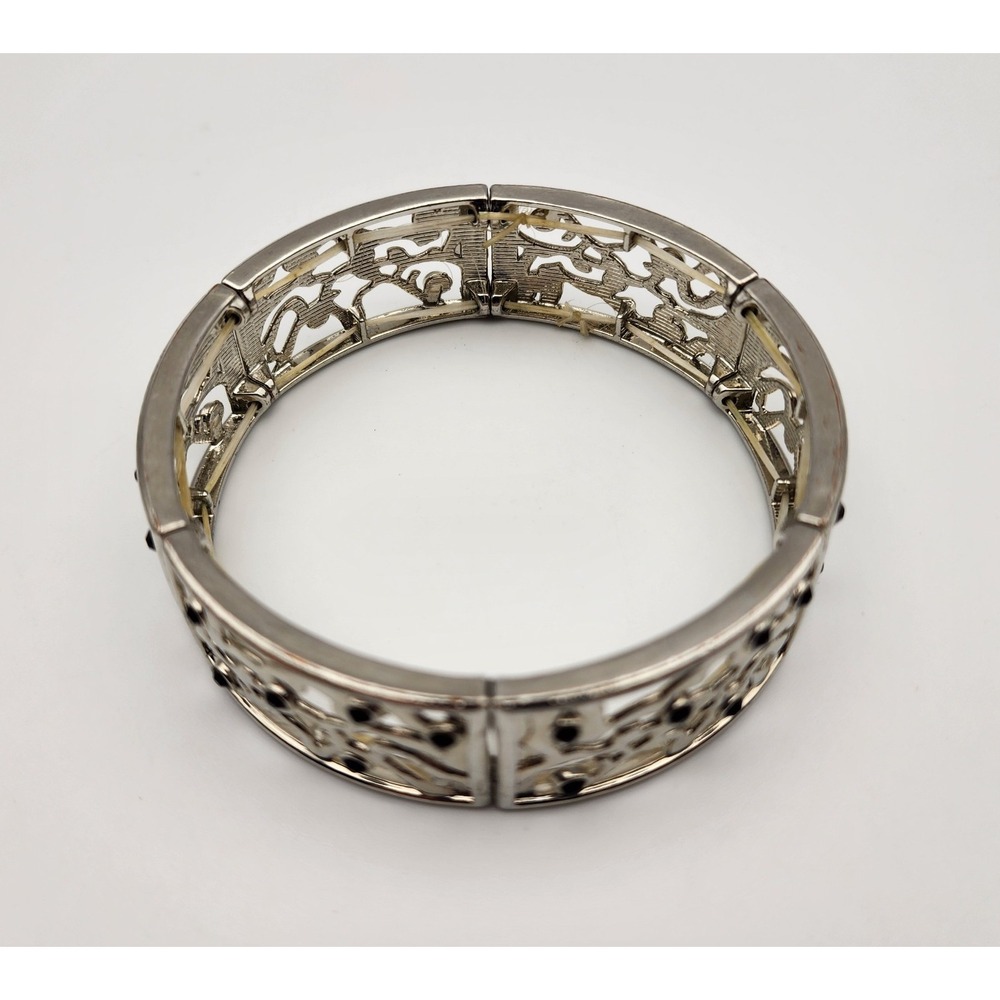 Women's stainless steel cuff bracelet with black beading expanding, OS - Picture 3 of 9
